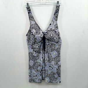 Swimsuits for all blue floral plus size beach swim vacation skirted swimsuit 16